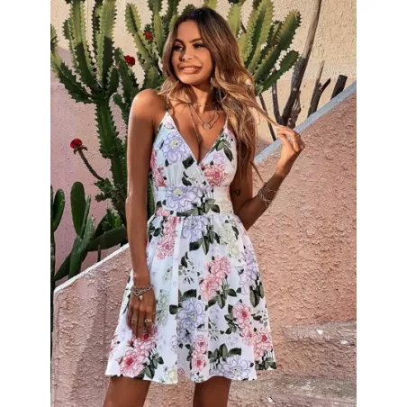 SHEIN VCAY Vestido de tirantes con estampado floral cruzado delantero