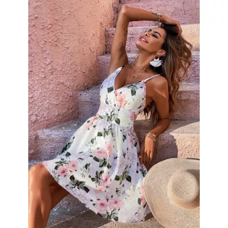 SHEIN VCAY Vestido de tirantes con estampado floral cruzado delantero