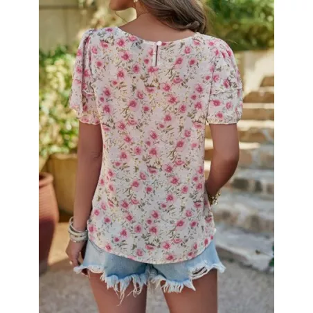 Blusa con estampado floral de manga mariposa