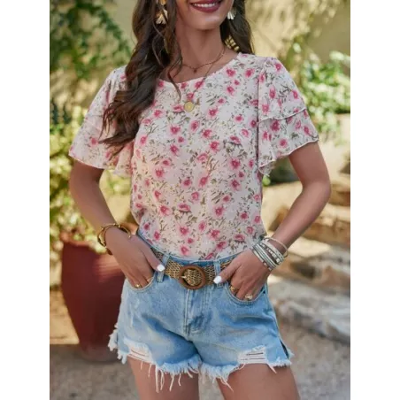 Blusa con estampado floral de manga mariposa