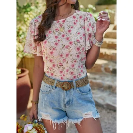 Blusa con estampado floral de manga mariposa