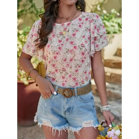 Blusa con estampado floral de manga mariposa