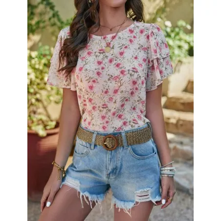 Blusa con estampado floral de manga mariposa