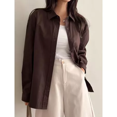 Camisa amplia unicolor de hombros caídos con botón