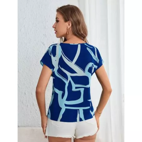 Blusa con estampado de dibujo de cuello con abertura de ojo de manga murciélago