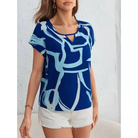 Blusa con estampado de dibujo de cuello con abertura de ojo de manga murciélago