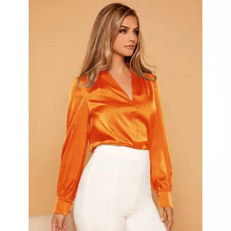 Privé Blusa escote V de manga farol de satén