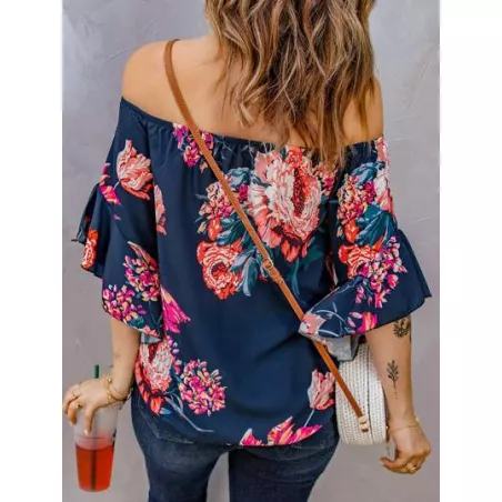 Blusa con estampado floral de hombros descubiertos bajo con nudo