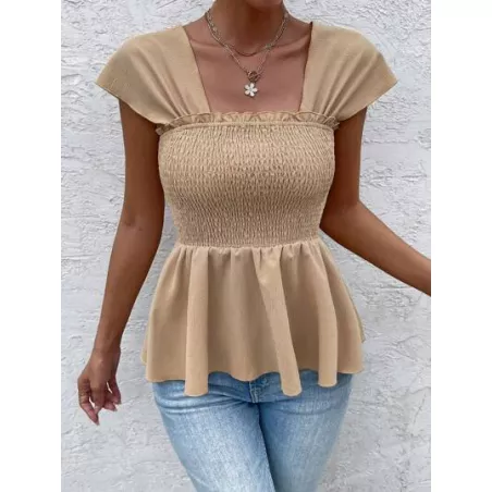 SHEIN VCAY Blusa peplum de hombros descubiertos ribete fruncido