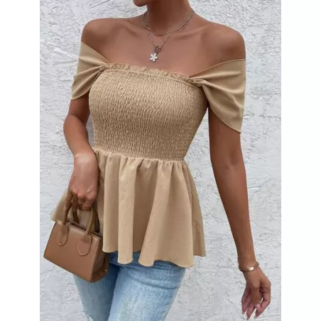 SHEIN VCAY Blusa peplum de hombros descubiertos ribete fruncido