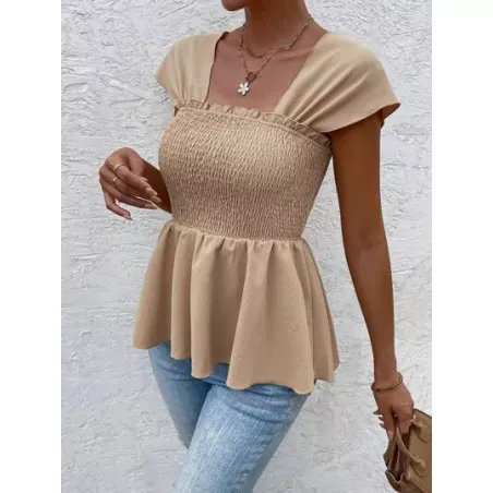 SHEIN VCAY Blusa peplum de hombros descubiertos ribete fruncido