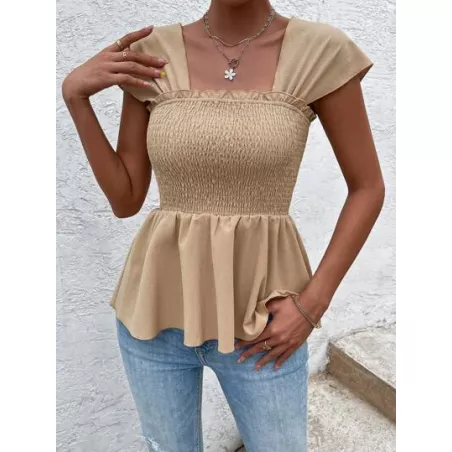 SHEIN VCAY Blusa peplum de hombros descubiertos ribete fruncido