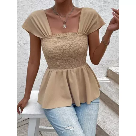 SHEIN VCAY Blusa peplum de hombros descubiertos ribete fruncido