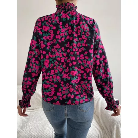 SHEIN Clasi Blusa con estampado floral con fruncido cuello de manga farol