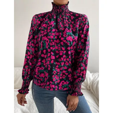 SHEIN Clasi Blusa con estampado floral con fruncido cuello de manga farol