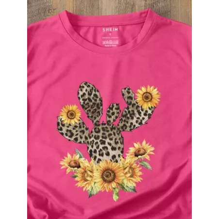 Camiseta con girasol con con estampado de leopardo