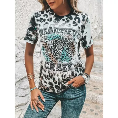 SHEIN LUNE Camiseta de leopardo & con estampado de letra