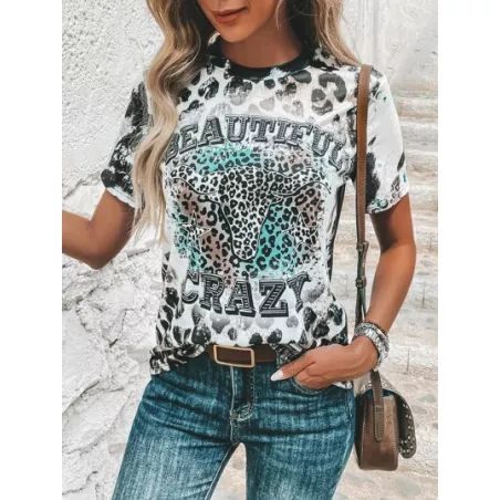 SHEIN LUNE Camiseta de leopardo & con estampado de letra