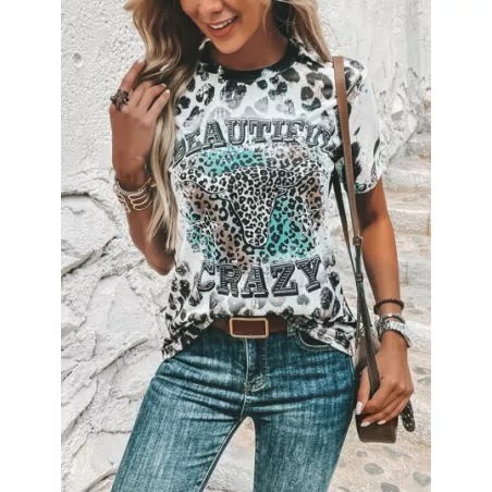 SHEIN LUNE Camiseta de leopardo & con estampado de letra