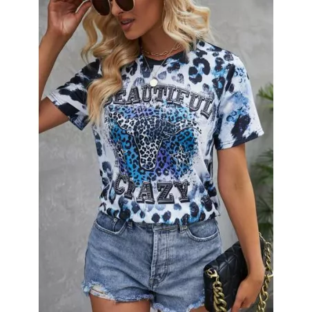 SHEIN LUNE Camiseta de leopardo & con estampado de letra