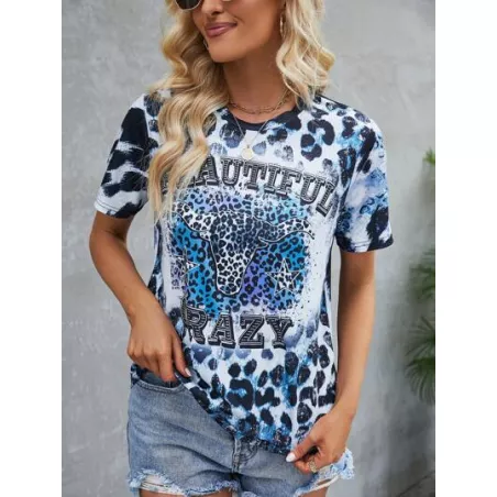 SHEIN LUNE Camiseta de leopardo & con estampado de letra