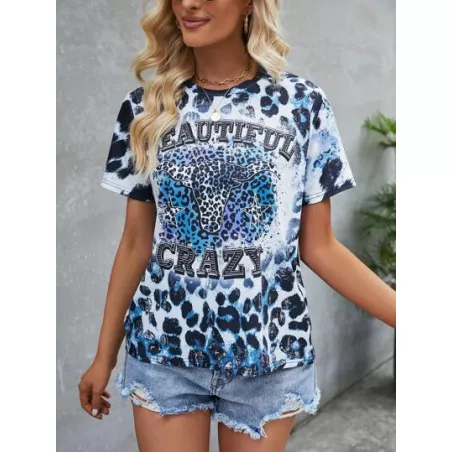 SHEIN LUNE Camiseta de leopardo & con estampado de letra