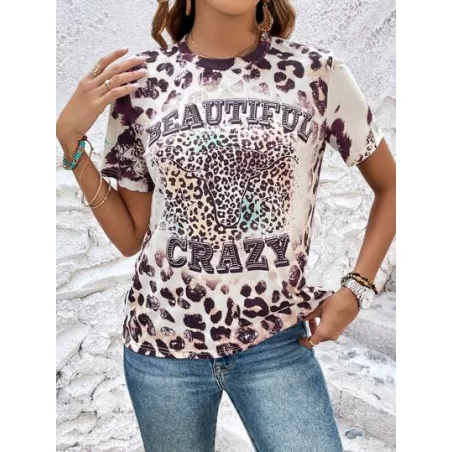 SHEIN LUNE Camiseta de leopardo & con estampado de letra