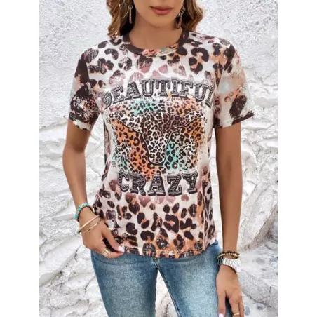 SHEIN LUNE Camiseta de leopardo & con estampado de letra