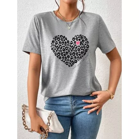 Essnce Camiseta con estampado de leopardo y corazón