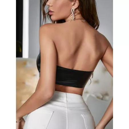 Top bandeau con hebilla delantera corto cuero PU