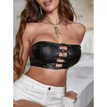 Top bandeau con hebilla delantera corto cuero PU