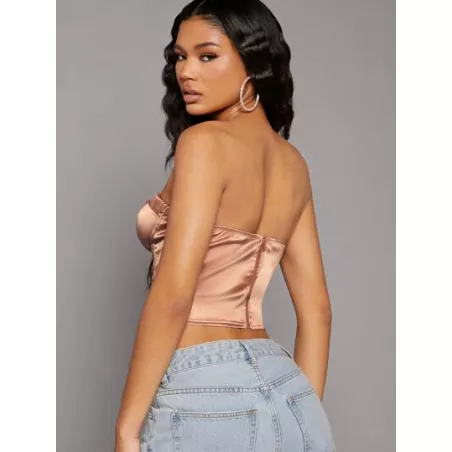 Top bandeau con cordón con costura delantera