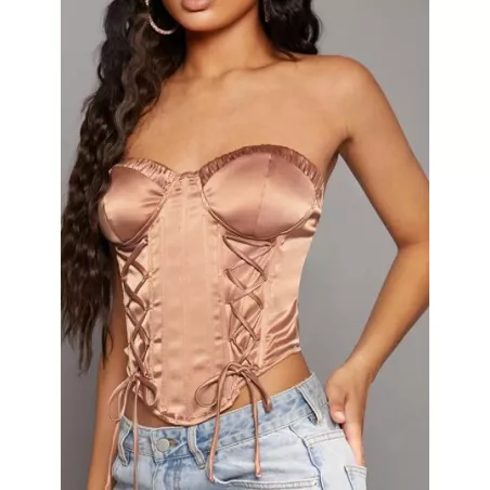 Top bandeau con cordón con costura delantera