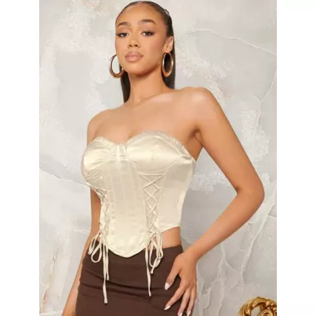 Top bandeau con cordón con costura delantera