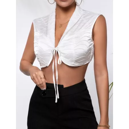 SHEIN BAE Top con cordón delantero de cuello esmoquin con textura de satén