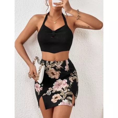 Privé Falda ajustada con estampado floral bajo con abertura