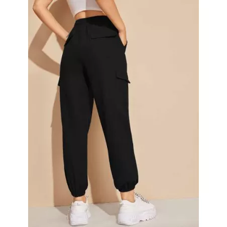 EZwear Pantalones deportivos de cintura con cordón con bolsillo con solapa