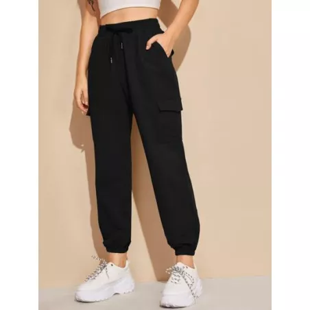 EZwear Pantalones deportivos de cintura con cordón con bolsillo con solapa