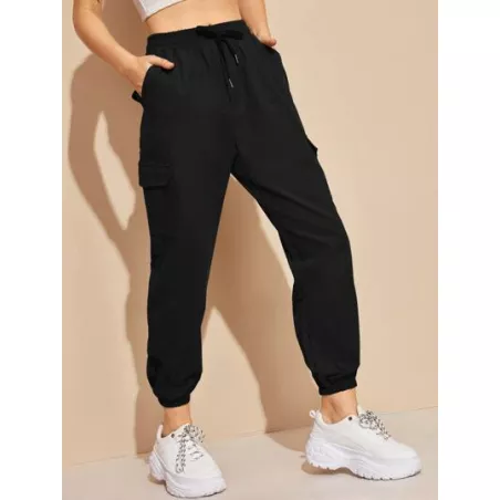 EZwear Pantalones deportivos de cintura con cordón con bolsillo con solapa