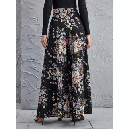 Pantalones de pierna ancha floral de cintura alta