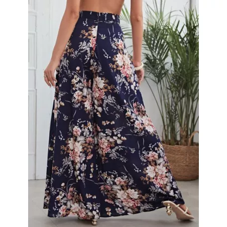 Pantalones de pierna ancha floral de cintura alta