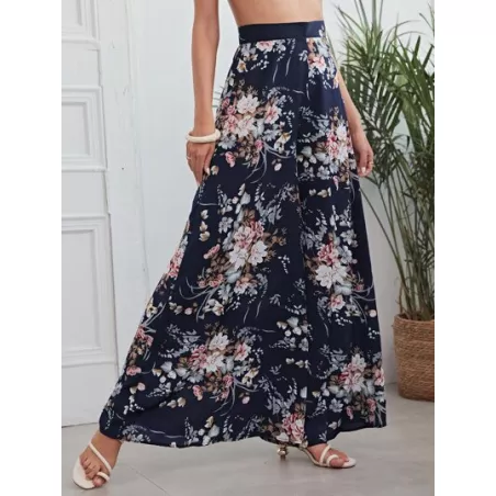 Pantalones de pierna ancha floral de cintura alta