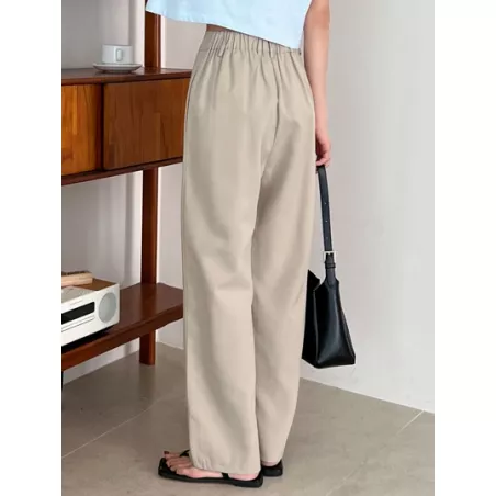 Pantalones rectos unicolor con bolsillo oblicuo