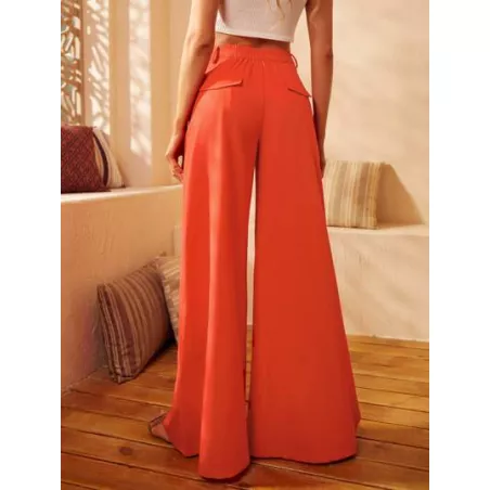 Pantalones de pierna ancha de talle alto con bolsillo oblicuo