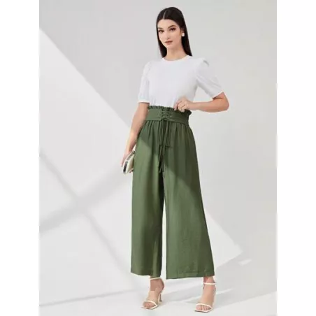 SHEIN Mulvari Pantalones de pierna ancha con cordón delantero