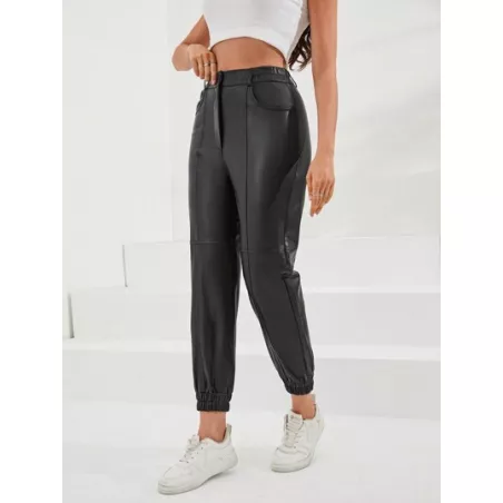 Pantalones jogger unicolor con cremallera crop