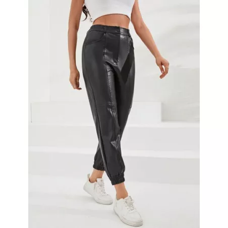 Pantalones jogger unicolor con cremallera crop