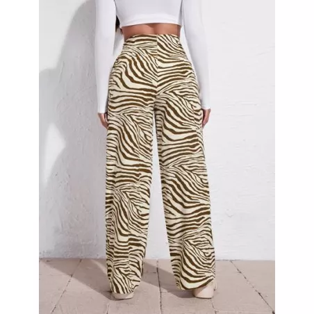 SHEIN Coolane Pantalones de pierna ancha de rayas de cebra de cintura alta