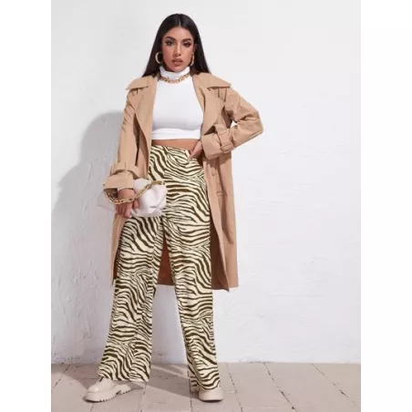 SHEIN Coolane Pantalones de pierna ancha de rayas de cebra de cintura alta