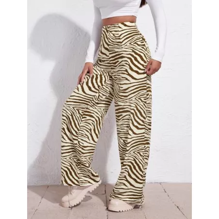 SHEIN Coolane Pantalones de pierna ancha de rayas de cebra de cintura alta